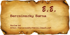 Bercsinszky Barna névjegykártya